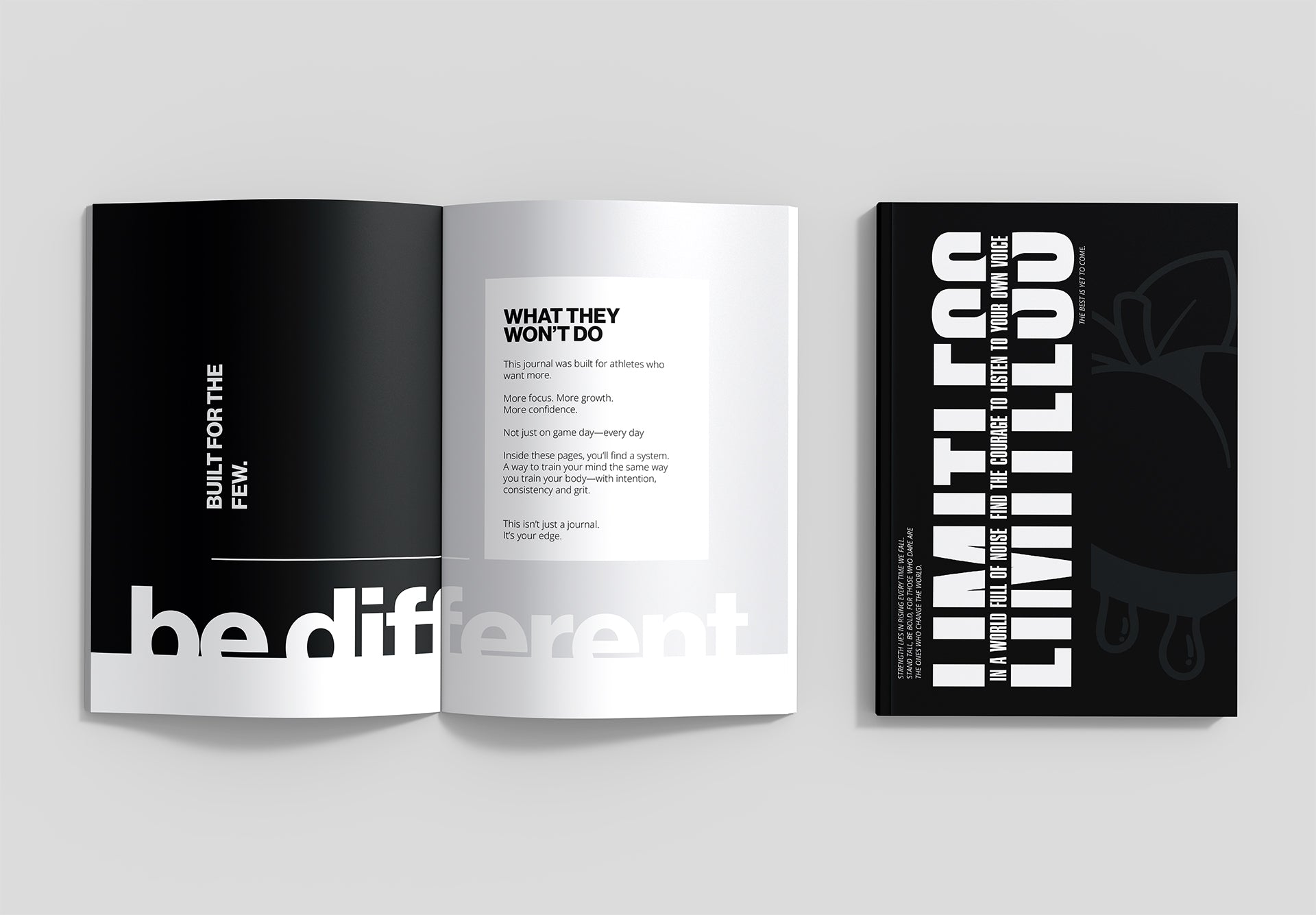 Open book with motivational text on a gray background